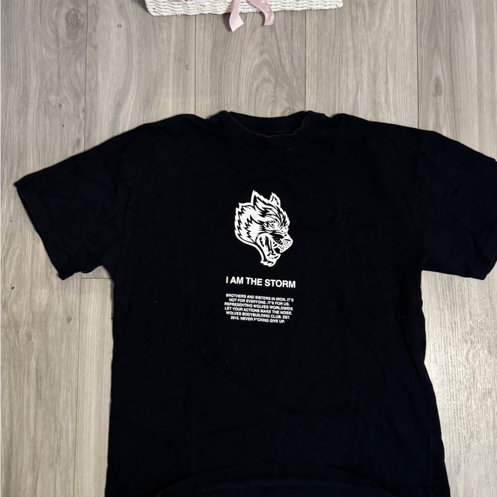 Black Graphic T-Shirt with Wolf Design
